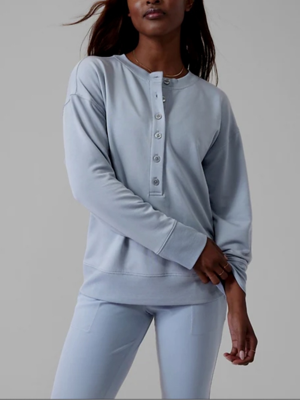 Athleta Women’s Slate Blue Henley Sweatshirt Relaxed Fit Size M